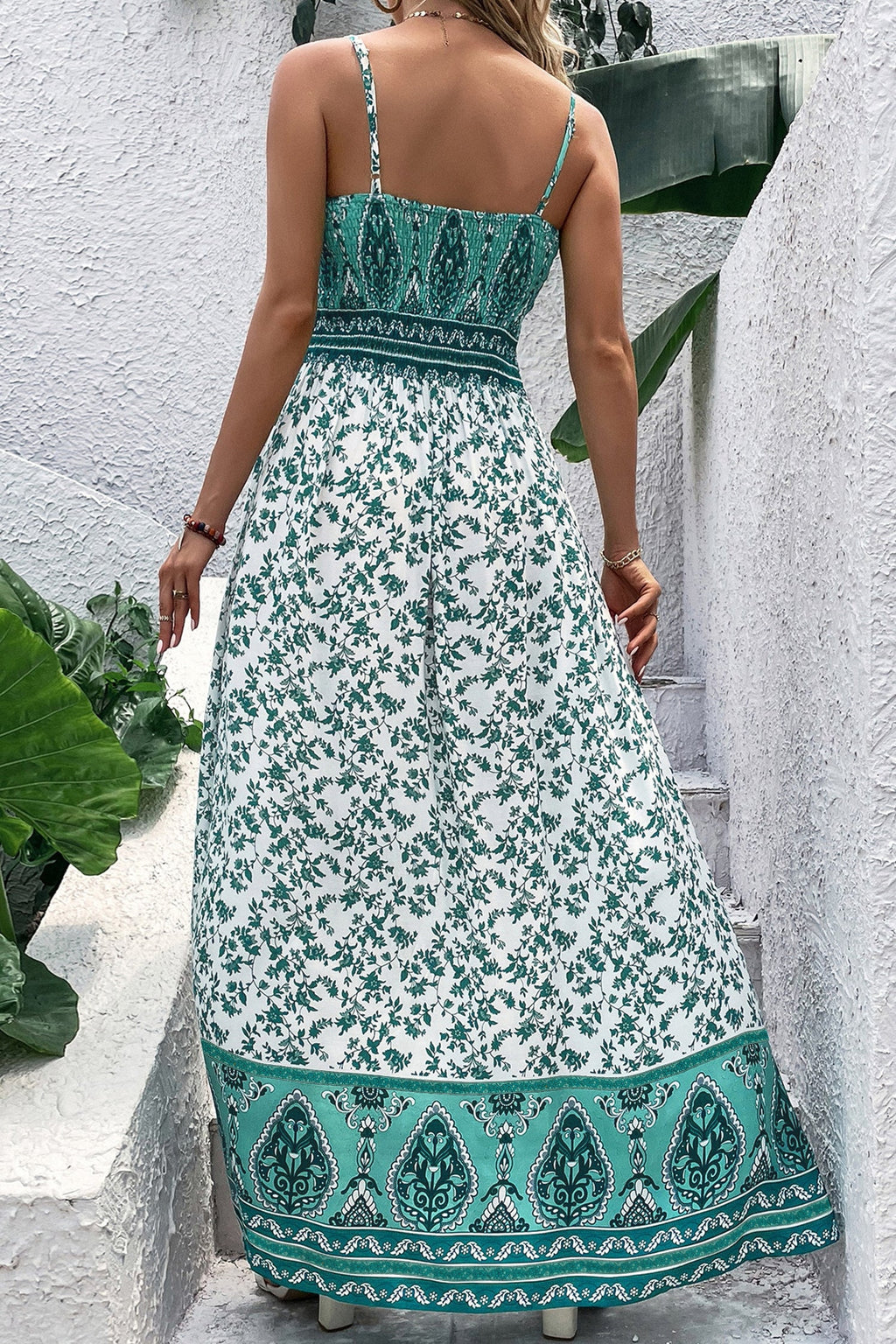 Green Boho Floral Print Cami Maxi Dress