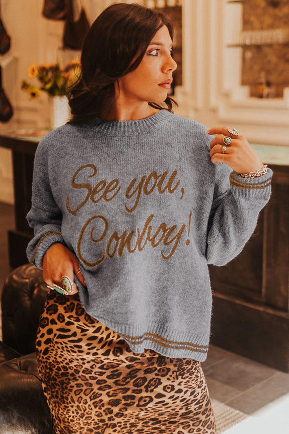 See You, Cowboy embroidered Graphic Sweater