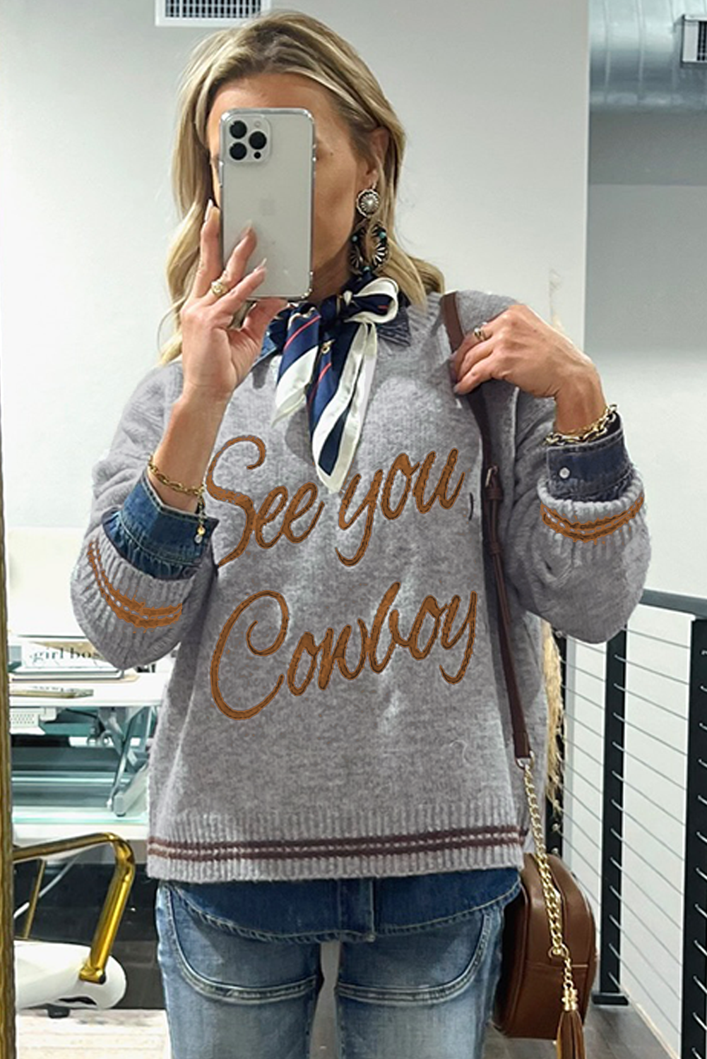 See You, Cowboy embroidered Graphic Sweater