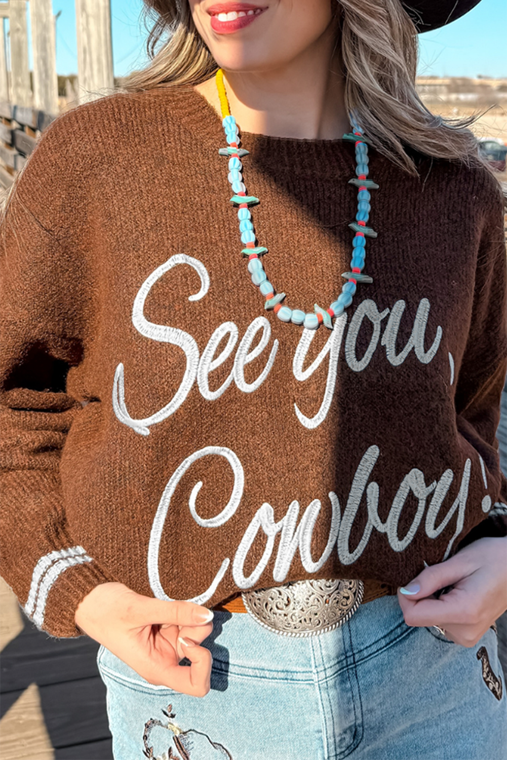 See You, Cowboy embroidered Graphic Sweater