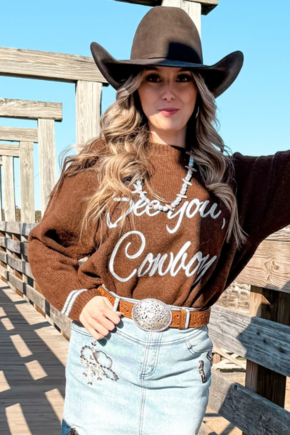 See You, Cowboy embroidered Graphic Sweater