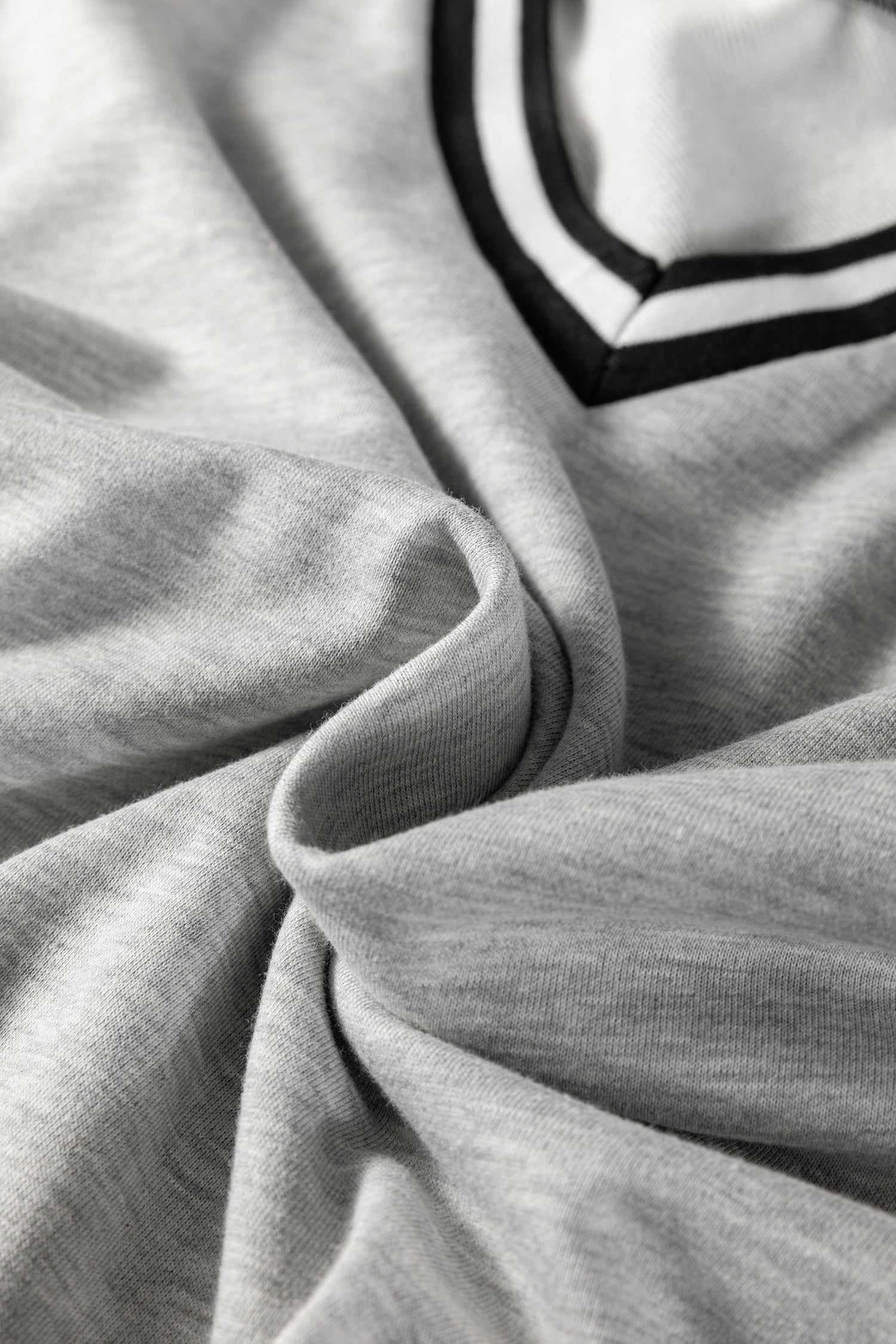 Light Grey Striped Trim V Neck Long Sleeve Preppy T Shirt Dress