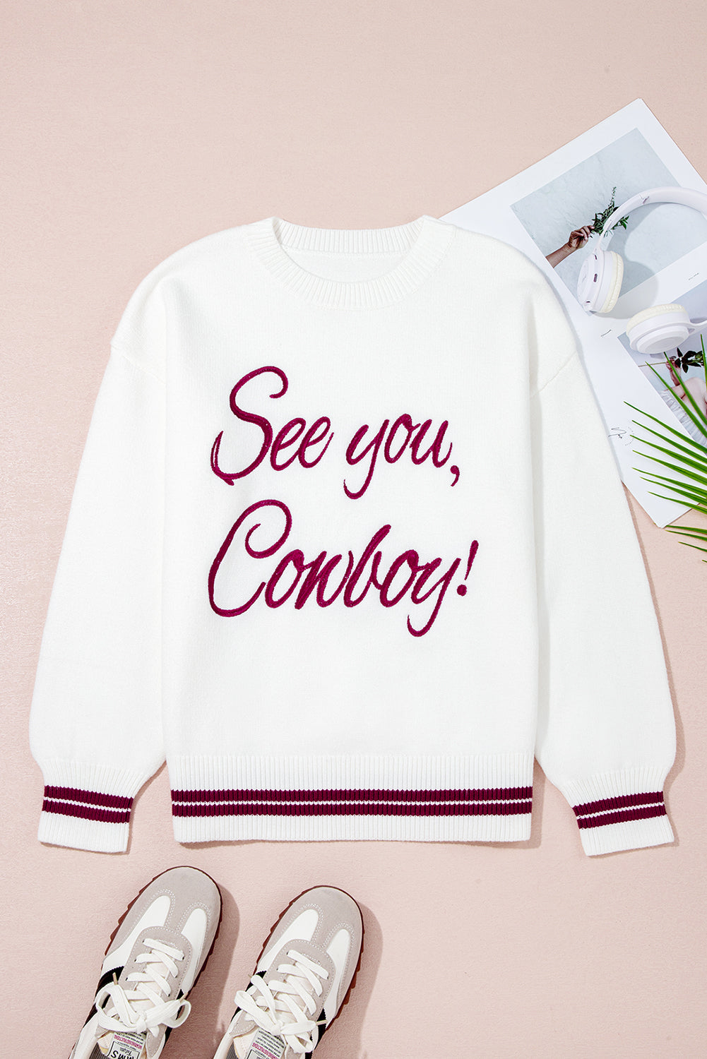 See You, Cowboy embroidered Graphic Sweater