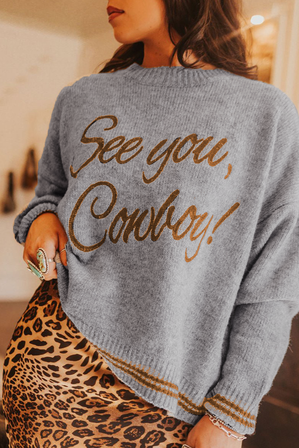 See You, Cowboy embroidered Graphic Sweater