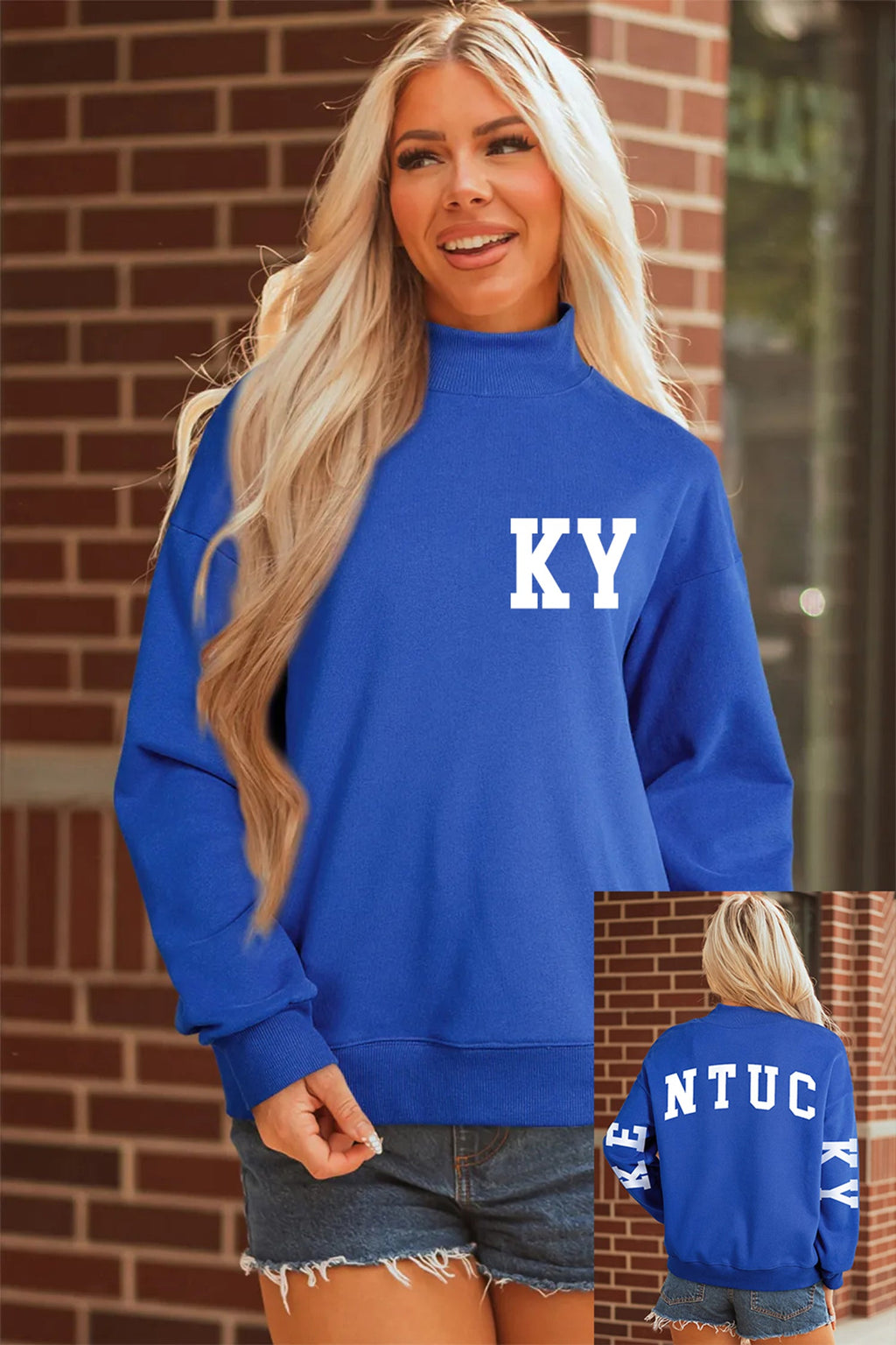 Dark Blue KY KENTUCKY Printed Mock Neck Sweatshirt