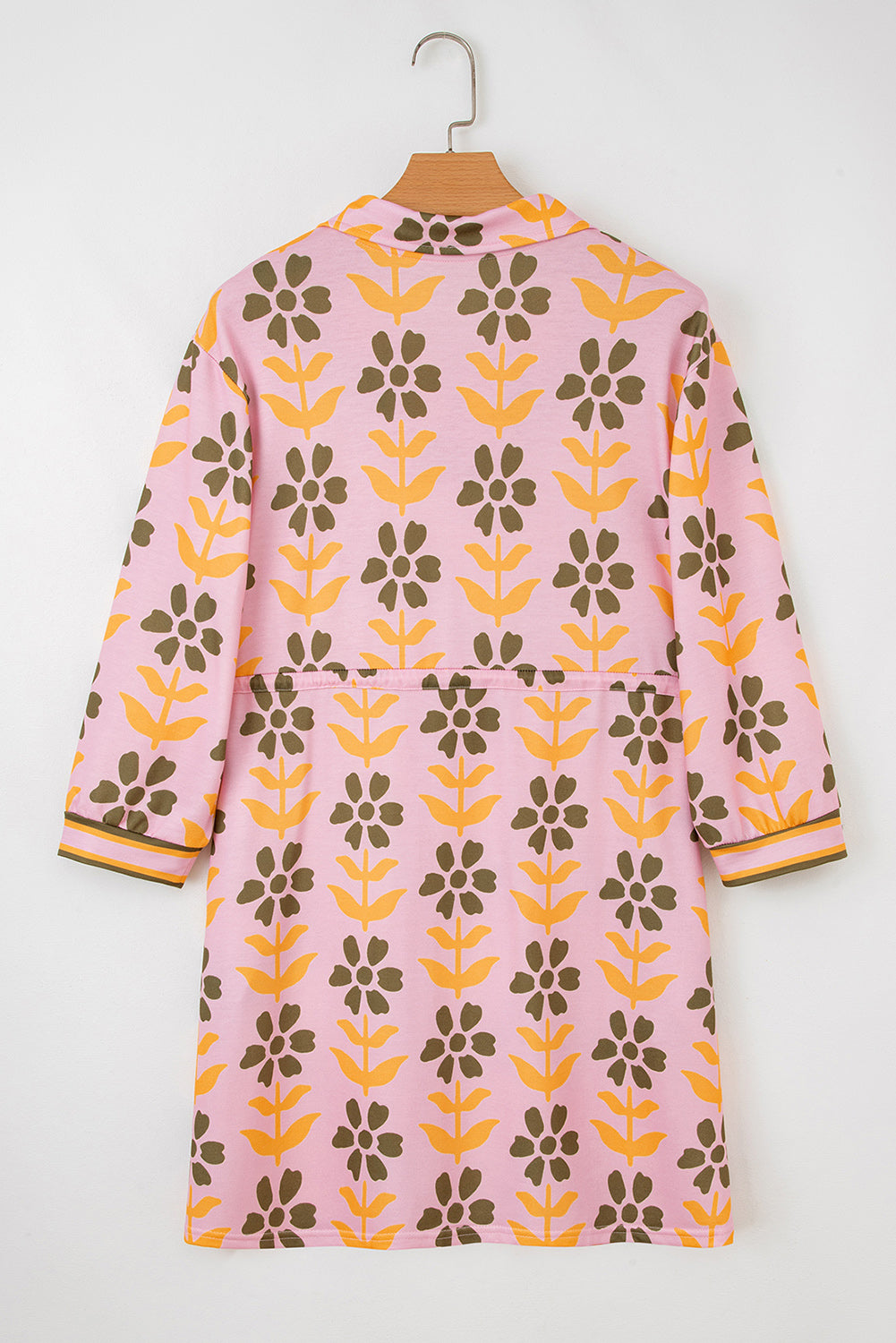 Pink Floral Print Patchwork Long Sleeve Dress