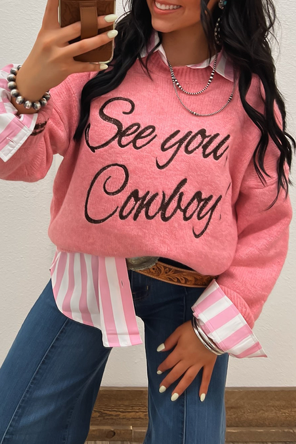 See You, Cowboy embroidered Graphic Sweater