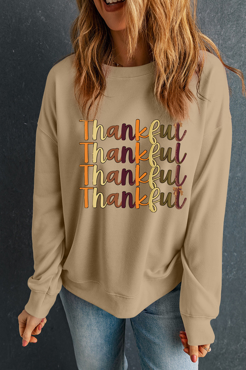Thankful Drop Shoulder Casual Sweatshirt