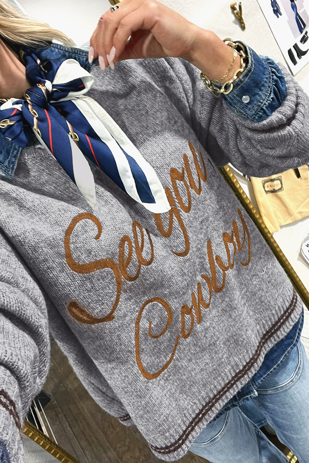 See You, Cowboy embroidered Graphic Sweater