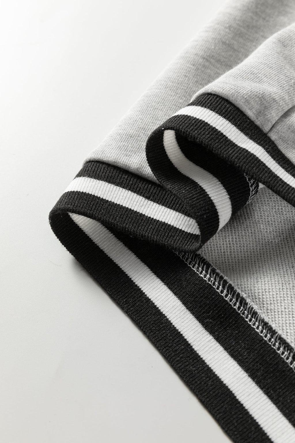 Light Grey Striped Trim V Neck Long Sleeve Preppy T Shirt Dress