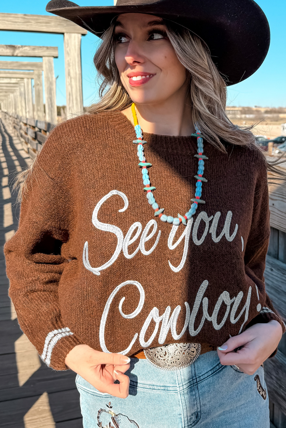 See You, Cowboy embroidered Graphic Sweater