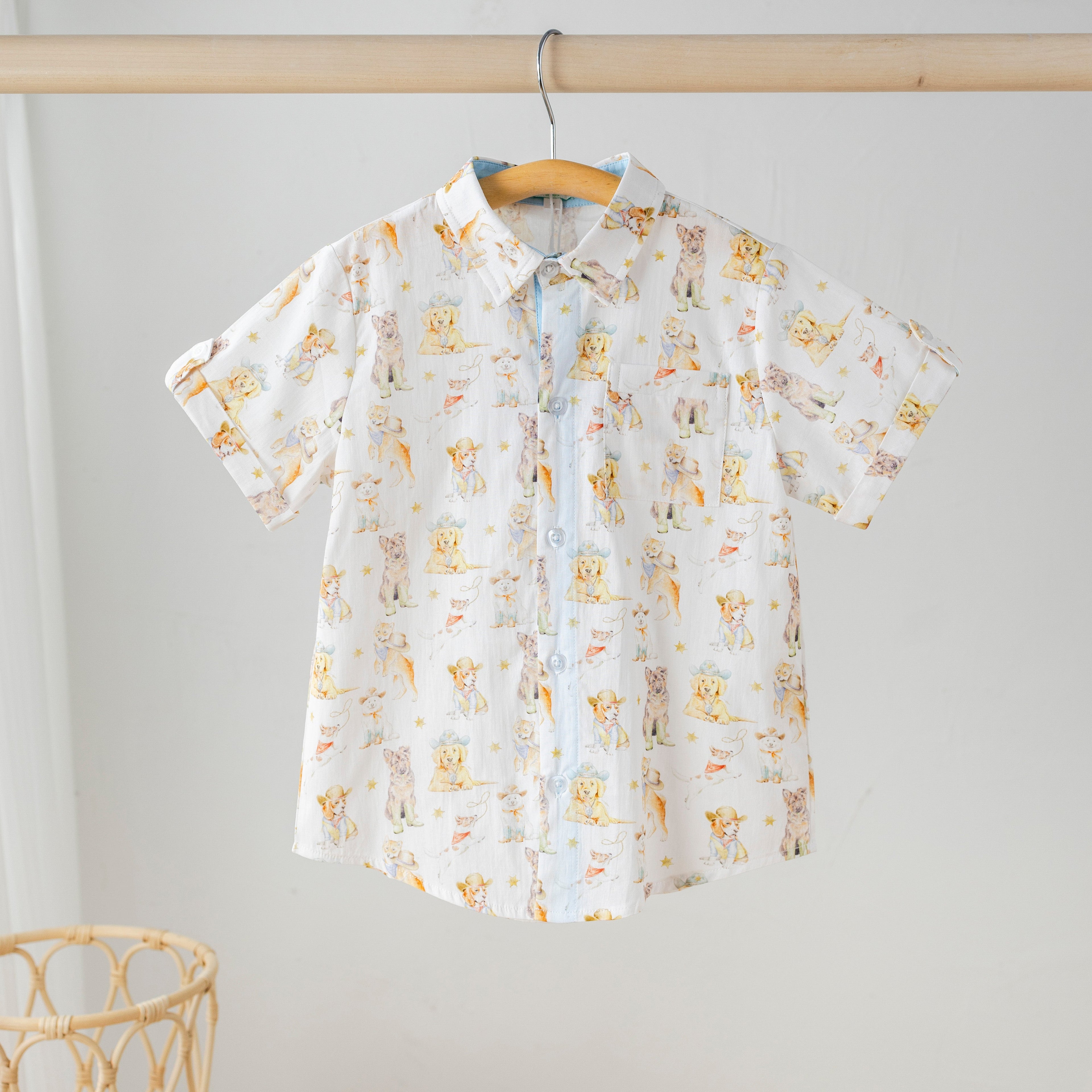 Cowboy Pups Short Sleeve Collared Shirt