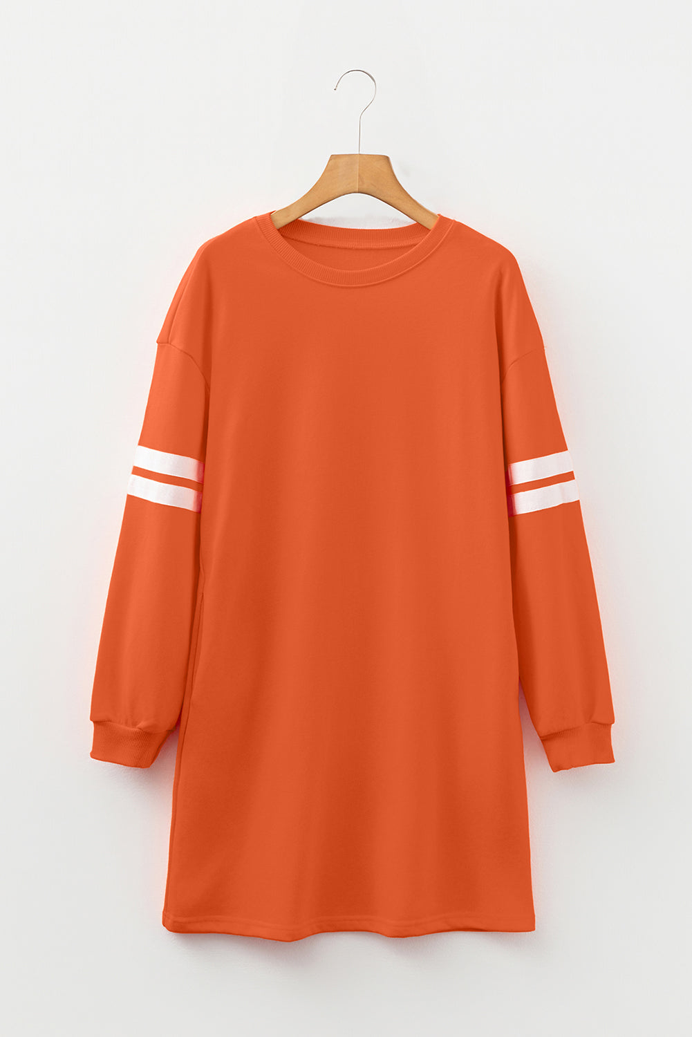 Fiery Red Varsity Contrast Banded Sleeve Shift Sweatshirt Dress