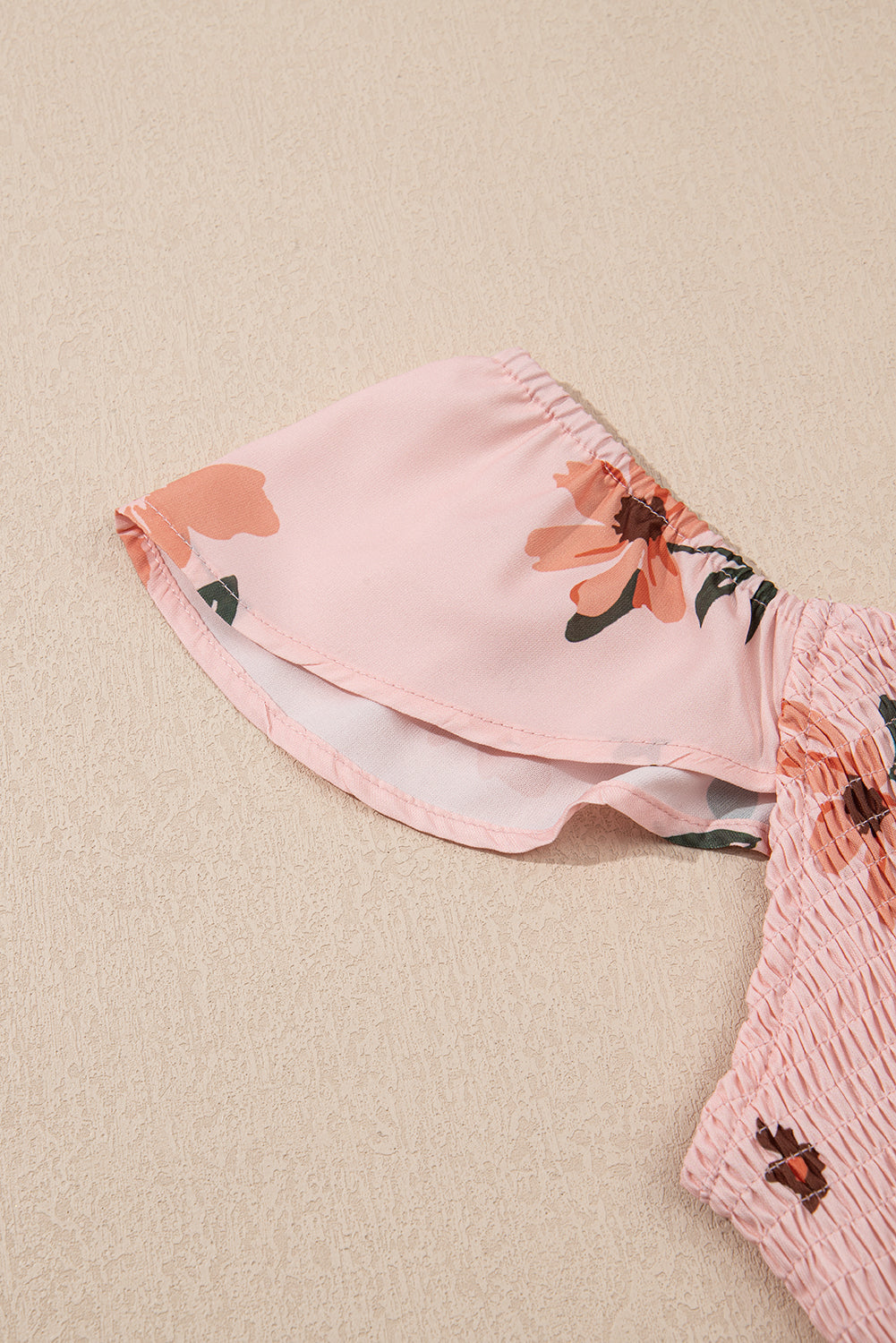 Pink Floral V Neck Smocked High Waist Ruffle Hem Maxi Dress