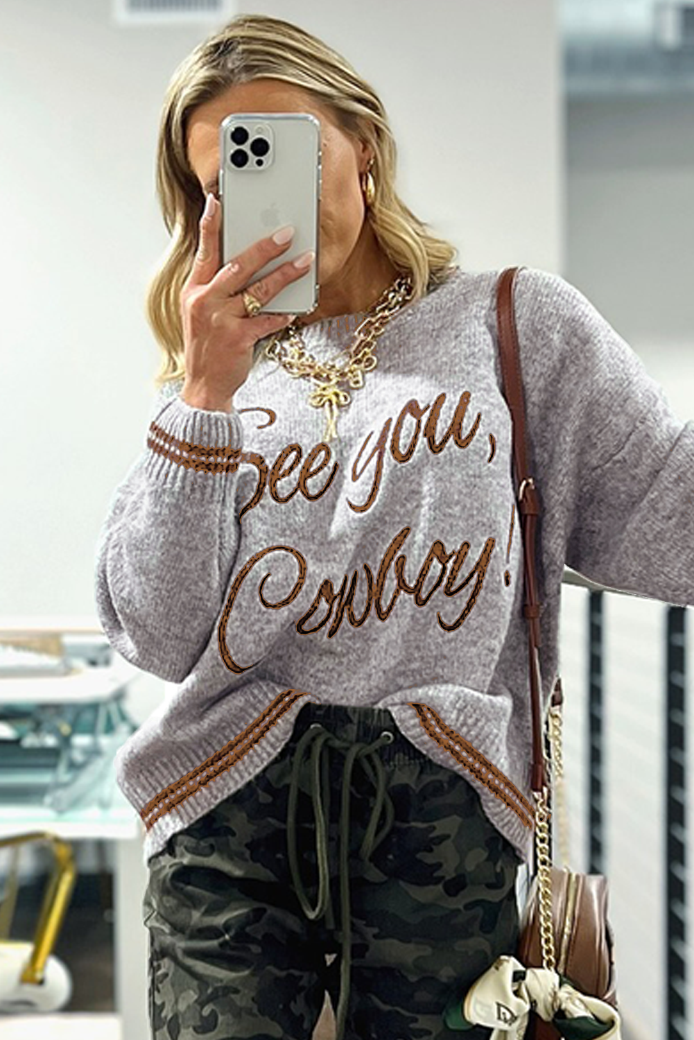 See You, Cowboy embroidered Graphic Sweater