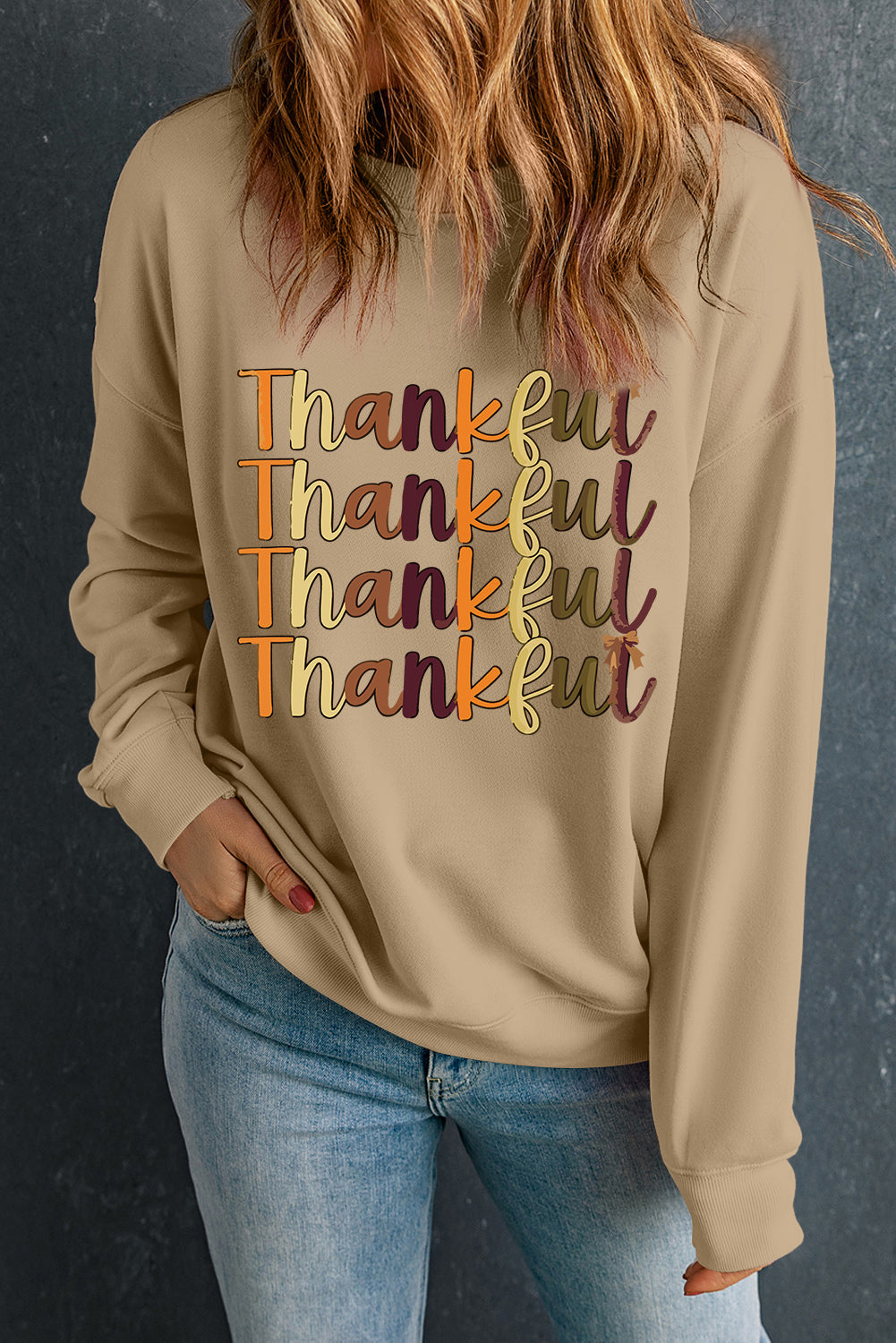 Thankful Drop Shoulder Casual Sweatshirt